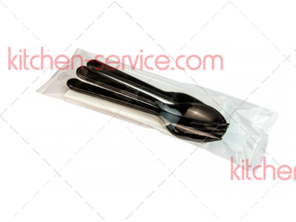 Комплект №4 (нож черный, вилка черная, ложка черная, салфетка белая большая) СТУДИОПАК