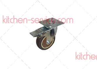 Колесо 75мм коричневая мягкая резина поворотное с тормозом (металл) (SCGB93) (7054075)