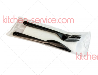 Комплект №3 (вилка черная, нож черный, салфетка белая большая) СТУДИОПАК