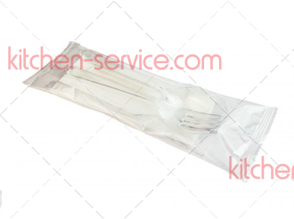Комплект №4 Премиум прозрачный (прозрачный нож, вилка, ложка, салфетка белая большая) СТУДИОПАК
