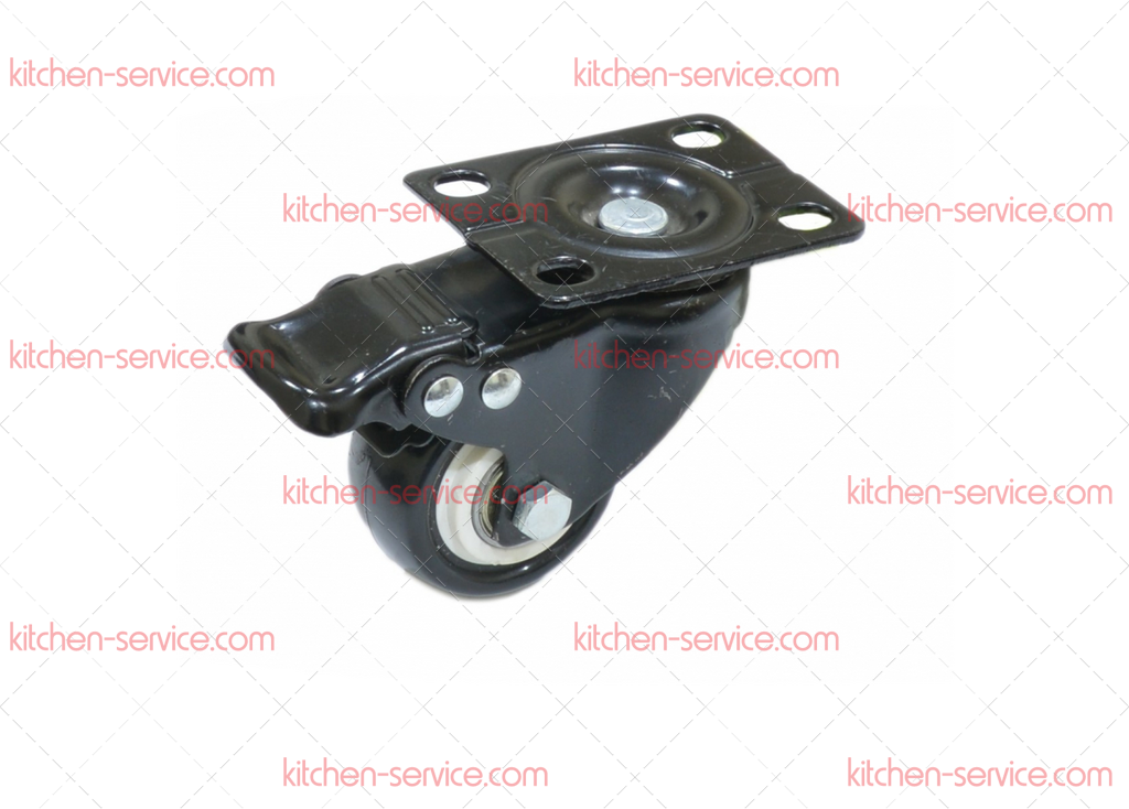 Колесо 50мм черная резина поворотное с тормозом (металл) (4054050) Колесо 50мм черная резина поворотное с тормозом (металл) (4054050)