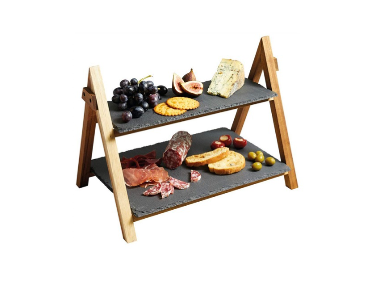 Этажерка 2-х ярусная 29 см, деревянное основание, черная, сланец MGprof Этажерка 2-х ярусная 29 см, деревянное основание, черная, сланец MGprof