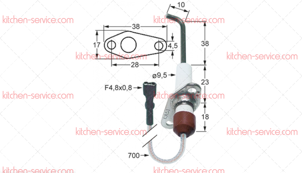 Электрод зажигания 9x46 мм для печи (4005920) Электрод зажигания 9x46 мм для печи (4005920)