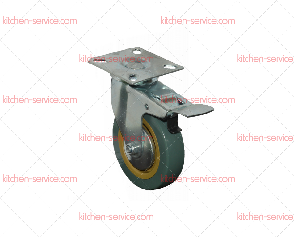 Колесо 125мм зеленая резина поворотное с тормозом (3054125-LT) Колесо 125мм зеленая резина поворотное с тормозом (3054125-LT)