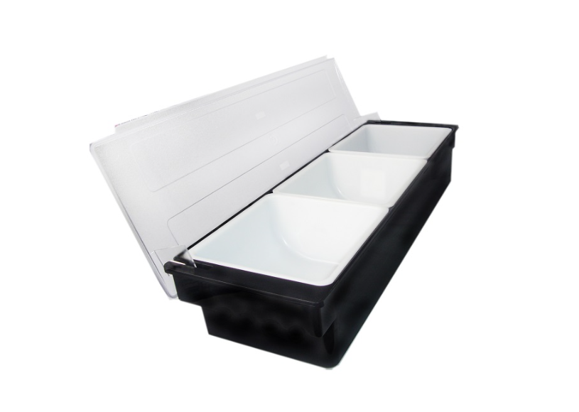 Контейнер для фруктов, специй и соусов 3 отделения по 0,92 л, черный пластик MGprof Контейнер для фруктов, специй и соусов 3 отделения по 0,92 л, черный пластик MGprof