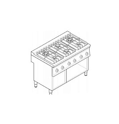 Плита 6 конфорочная 740 серии PC12FG7 газ TECOINOX