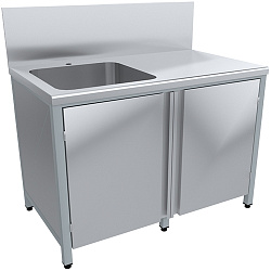 Стол тумба с цельнотянутой мойкой высокий фартук СТ-ВМО 12/7-Л левое ПИЩЕВЫЕ ТЕХНОЛОГИИ
