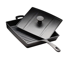 Сковорода чугунная рифленая 270х270 мм Цыплята табака с крышкой-прессом LUXSTAHL (HEGP30, кт1594)