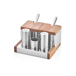 Набор соль/перец 5 предметов 11х12х6,7 см на подставке сатин NARIN