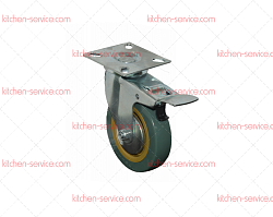 Колесо 100мм зеленая резина поворотное с тормозом (3054100-LT)