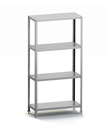 Стеллаж кухонный 900x600x1600 мм, 4 сплошные полки нержавеющие, стойки оцинкованные, разборный MGSTEEL