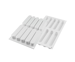 Форма для выпечки 10 ячеек 80 мл 130x25 мм 25 мм Эклер силикон + пластиковая вырубка и подложка SILIKOMART (SF235)