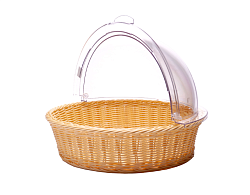 Корзина для хлеба круглая 40 см, бежевая, полиротанг, с крышкой Roll-Top MGprof
