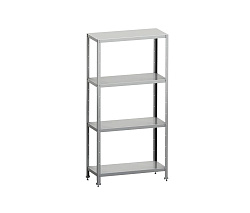 Стеллаж кухонный 800x400x1600 мм, 4 сплошные полки нержавеющие, стойки нержавеющие, разборный MGSTEEL