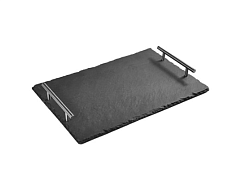 Блюдо для подачи прямоугольное 38х25 см, черное, сланец с ручками MGprof