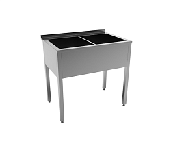 Ванна моечная двухсекционная 1000х700х870 мм с бортом, сварная, нержавеющая сталь MGSTEEL