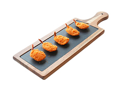 Блюдо для подачи прямоугольное 45х15 см, черное, сланец, на деревянной подставке с ручкой MGprof (WB-003)