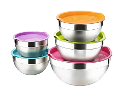 Миска 2 л, полусферическая, нержавеющая сталь с зеленой крышкой MGSTEEL