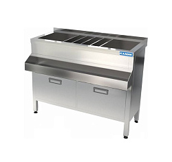 Станция барная 1200х400(600)х850 мм, 1 рейл, 2 ящика КАМИК