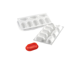 Форма для выпечки 8 ячеек 80 мл 82x43x32 мм Бомбафлекс овал, силикон, пластиковая вырубка SILIKOMART