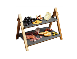 Этажерка 2-х ярусная 29 см, деревянное основание, черная, сланец MGprof