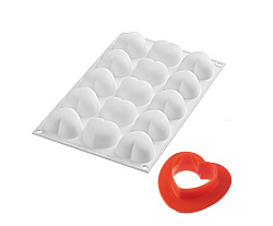 Форма для выпечки 15 ячеек 30 мл 45x44x24 мм Мини-сердце силикон, пластиковая вырубка SILIKOMART